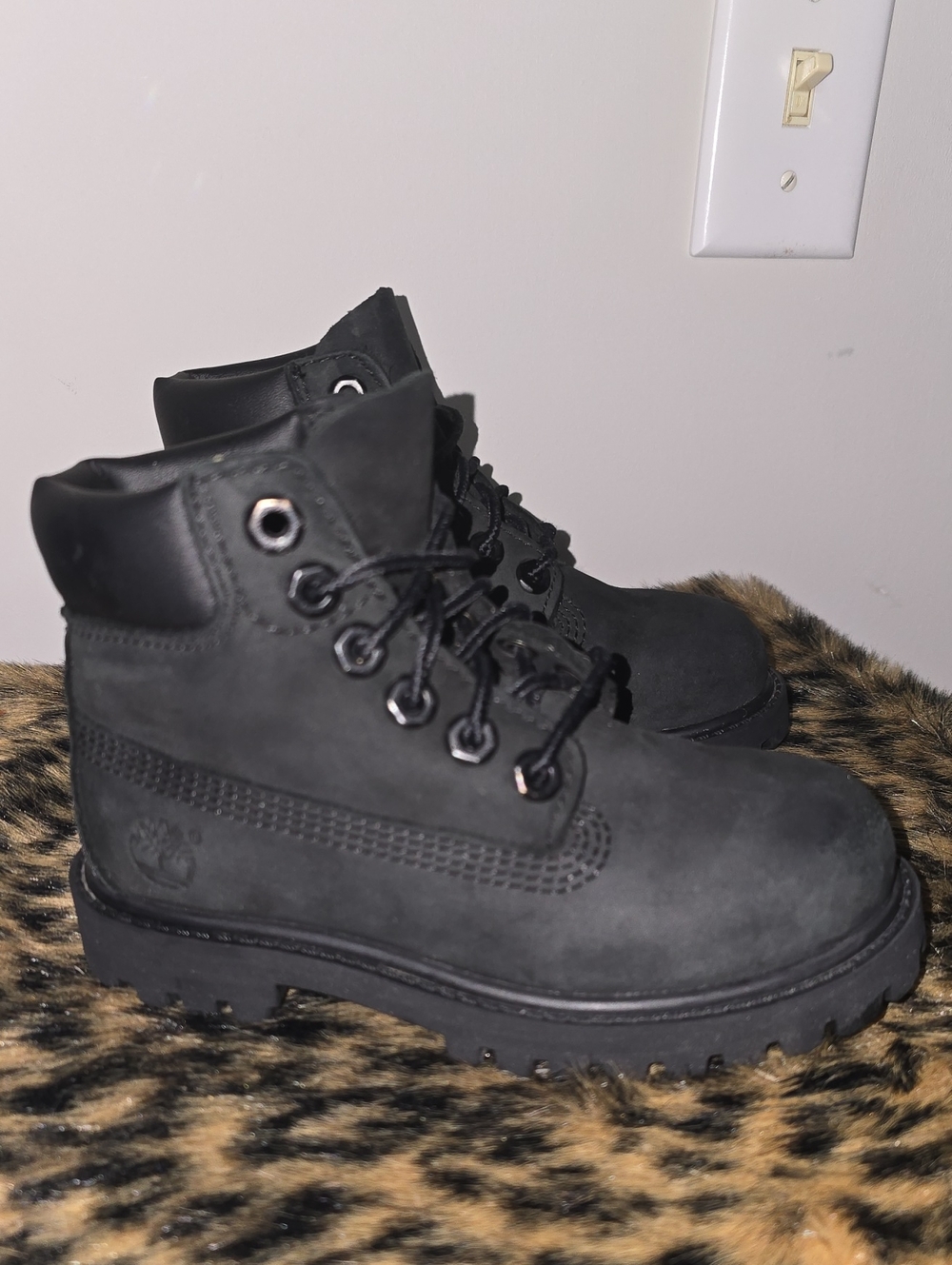 Timberland Kid's Black Nubuck Lace-Up Boots
